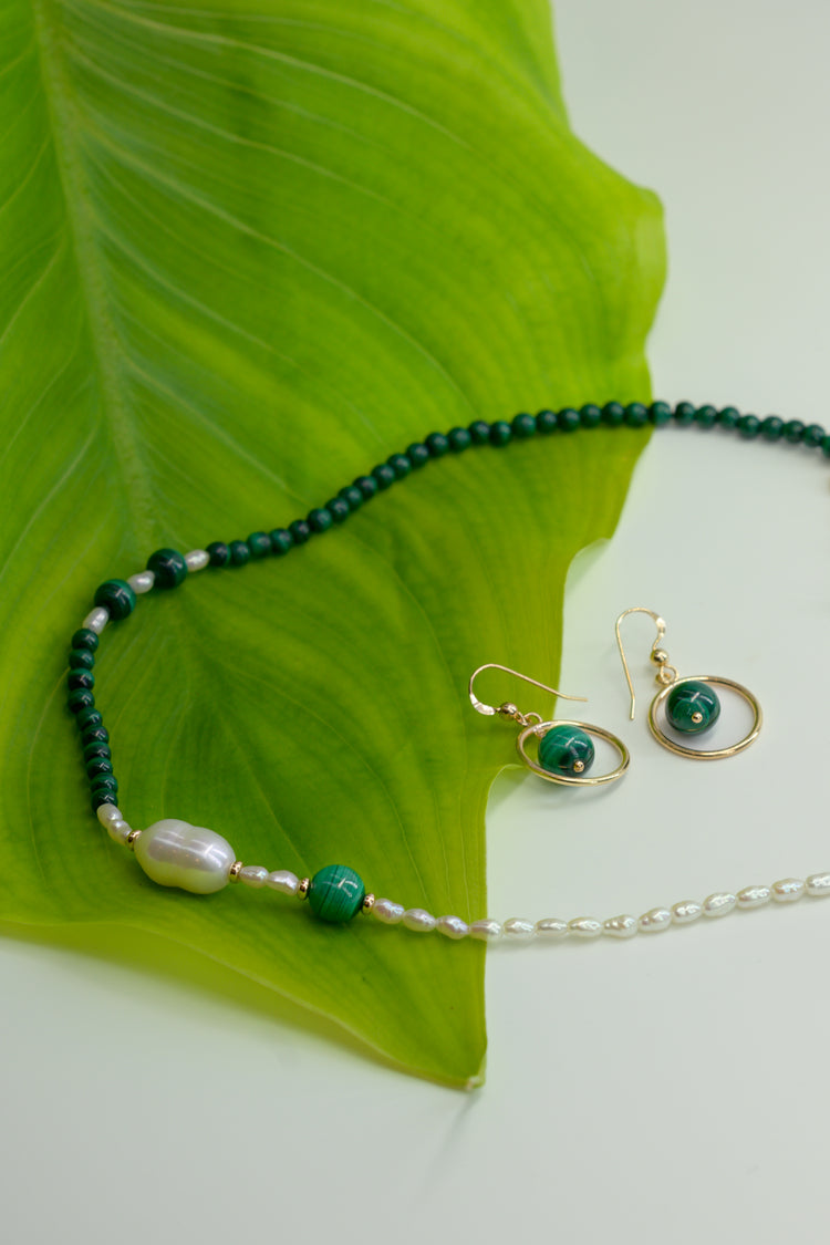 Moonbeam Dewdrop Malachite Jewelry Set
