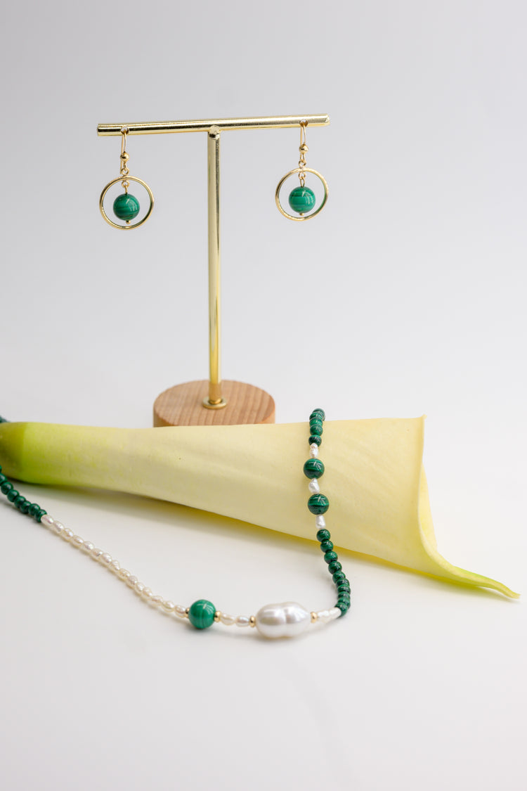 Moonbeam Dewdrop Malachite Jewelry Set
