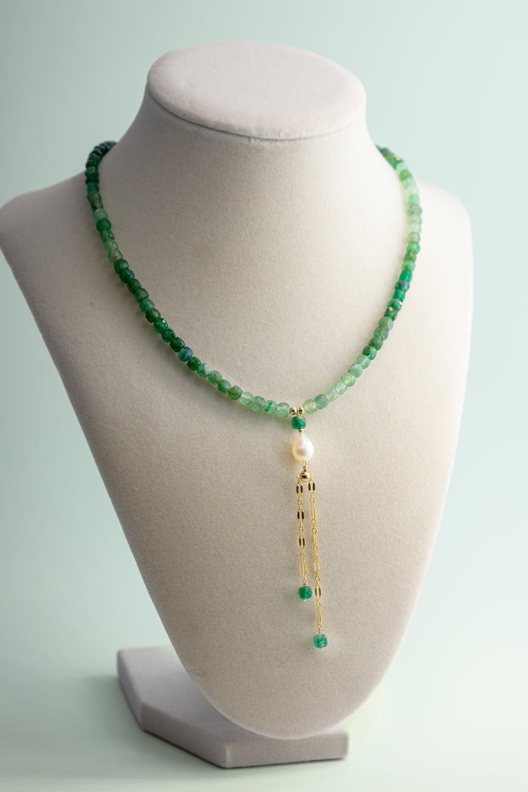 Mossy Glen Necklace Green Aventurine Shaded Cube