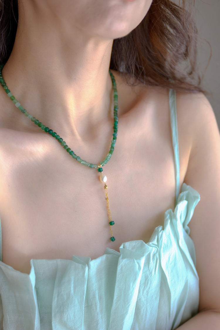 Mossy Glen Necklace Green Aventurine Shaded Cube