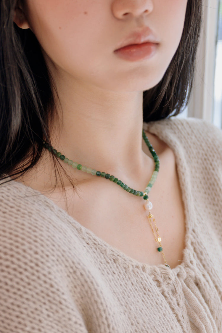 Mossy Glen Necklace Green Aventurine Shaded Cube