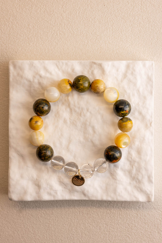 OnlyOne 2-2 Bracelet | Gold Lip Shell Yellow Bumblebee(AAA) Green Bumblebee(A) Clear Quartz(A)