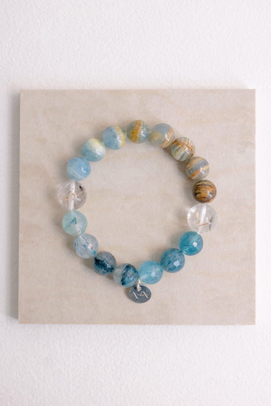 OnlyOne 3-8 Bracelet | Aquatine Lemurian Blue Calcite Blue Rutliated Quartz