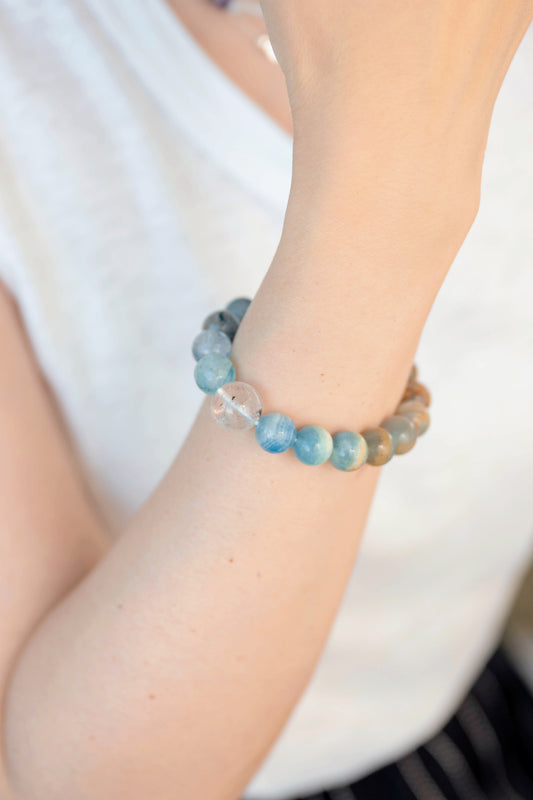 OnlyOne 3-8 Bracelet | Aquatine Lemurian Blue Calcite Blue Rutliated Quartz