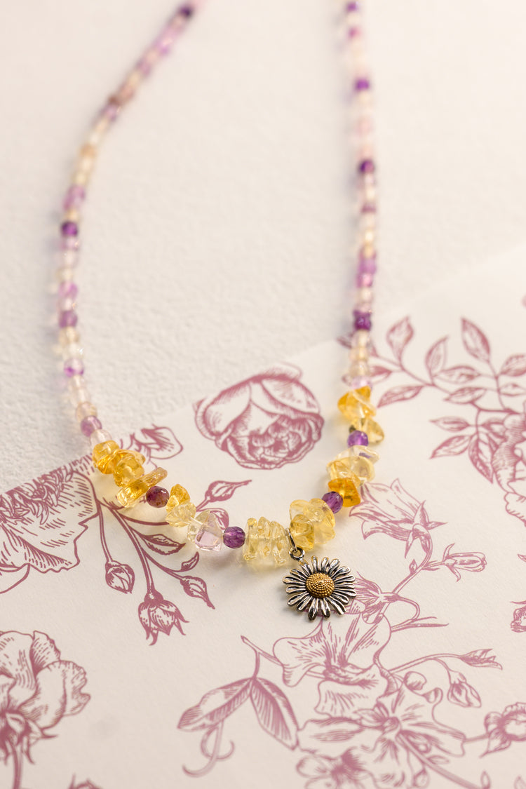 OnlyOne 1-11 Daisy Charm Necklace | Citrine Rainbow Fluorite