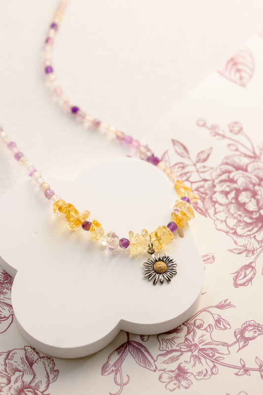 OnlyOne 1-11 Daisy Charm Necklace | Citrine Rainbow Fluorite