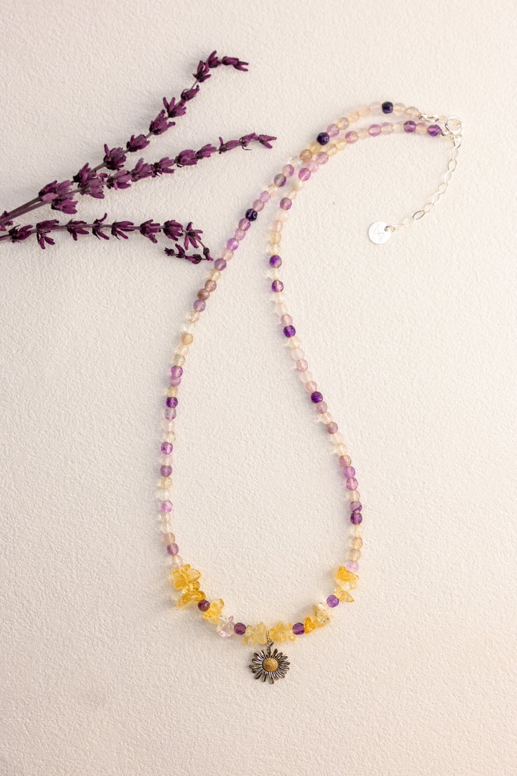 OnlyOne 1-11 Daisy Charm Necklace | Citrine Rainbow Fluorite