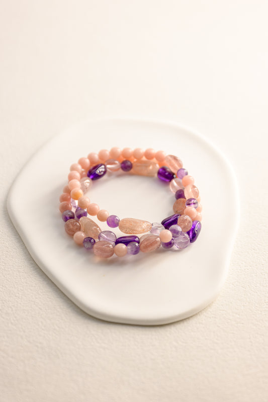 OnlyOne 1-17 Necklace/ /Three Wrapped Bracelet | Pink Opal(A) Amethyst Strawberry Quartz