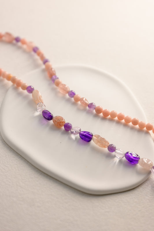 OnlyOne 1-17 Necklace/ /Three Wrapped Bracelet | Pink Opal(A) Amethyst Strawberry Quartz
