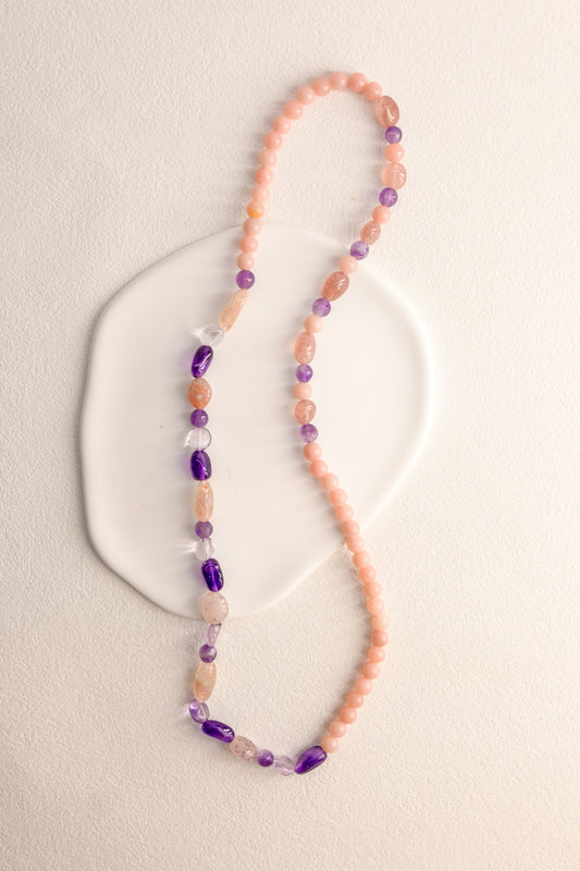 OnlyOne 1-17 Necklace/ /Three Wrapped Bracelet | Pink Opal(A) Amethyst Strawberry Quartz