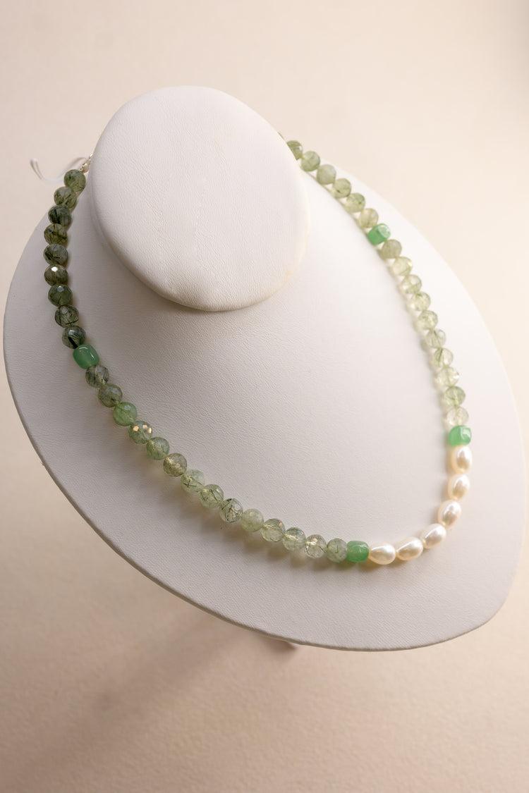 OnlyOne 1-6 Necklace | Green Rutilated Quartz(A) Freshwater Pearl