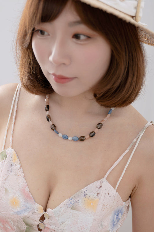 Peachlight Dream Necklace | Peach Moonstone Kyanite(A) Smoky Quartz(AA)