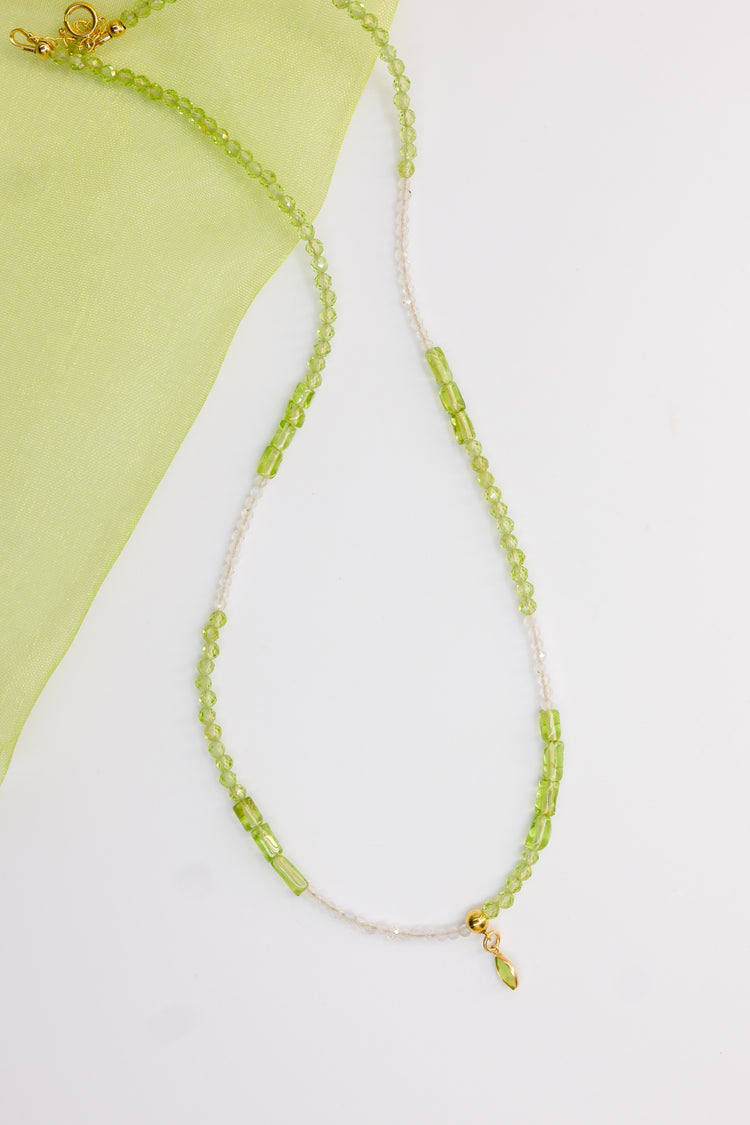 Lime Breeze Necklace with Marquise Peridot Pendant | Rainbow Moonstone Peridot
