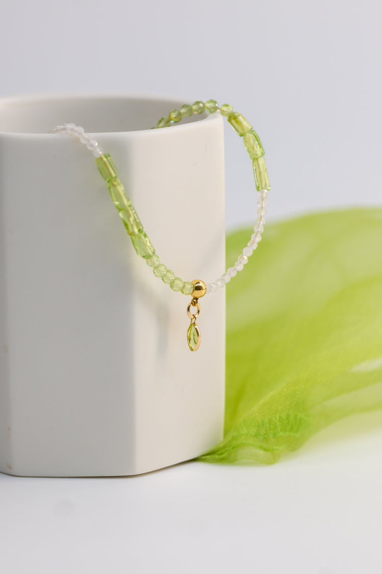 Lime Breeze Necklace with Marquise Peridot Pendant | Rainbow Moonstone Peridot
