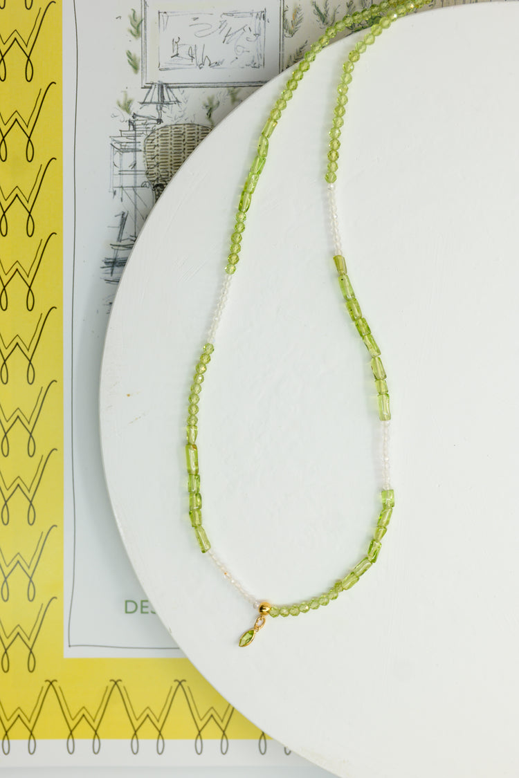 Lime Breeze Necklace with Marquise Peridot Pendant | Rainbow Moonstone Peridot
