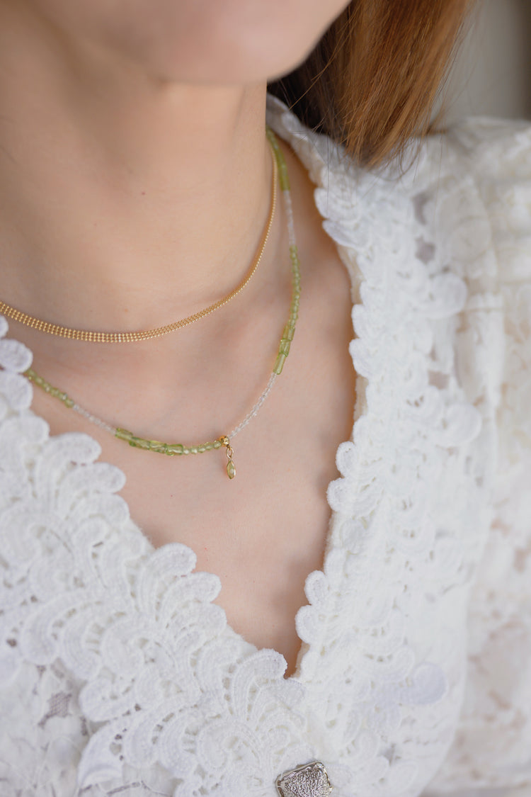Lime Breeze Necklace with Marquise Peridot Pendant | Rainbow Moonstone Peridot
