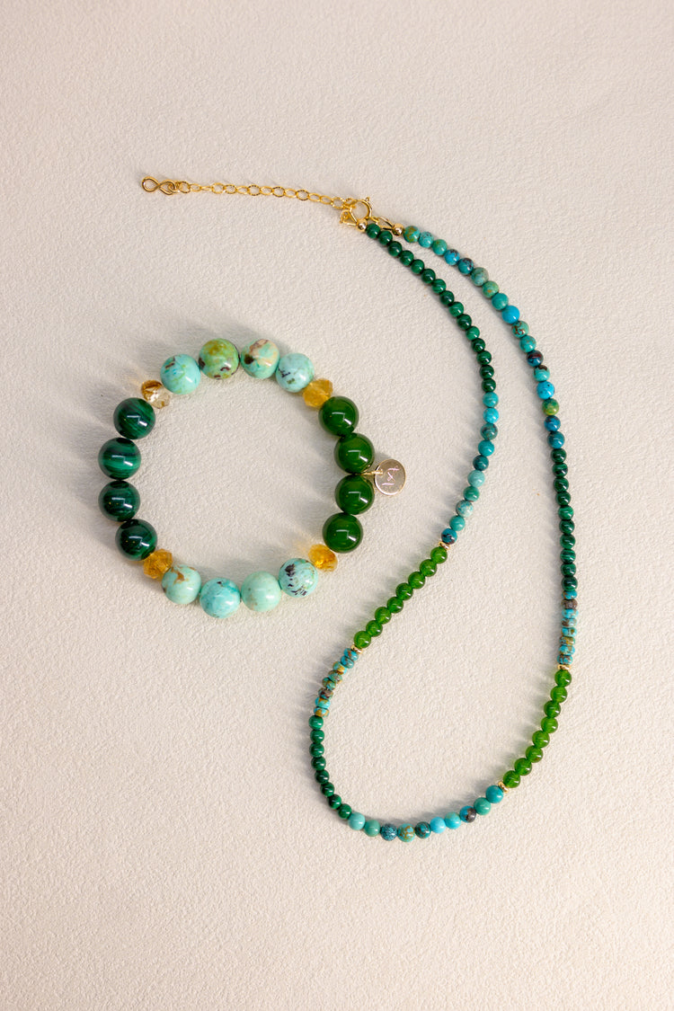 Fortune Flow Bracelet | Malachite Canada B.C. Jade Peruvian Turquoise Citrine (A)