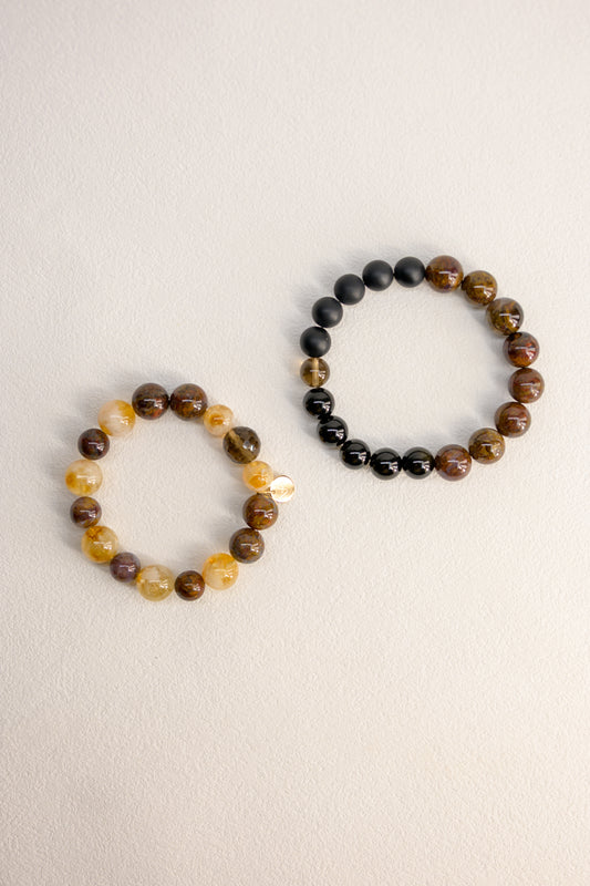 Golden Ambition Man Bracelet | Pietersite Golden Obsidian Black Onyx (matte AA)Smoky Quartz