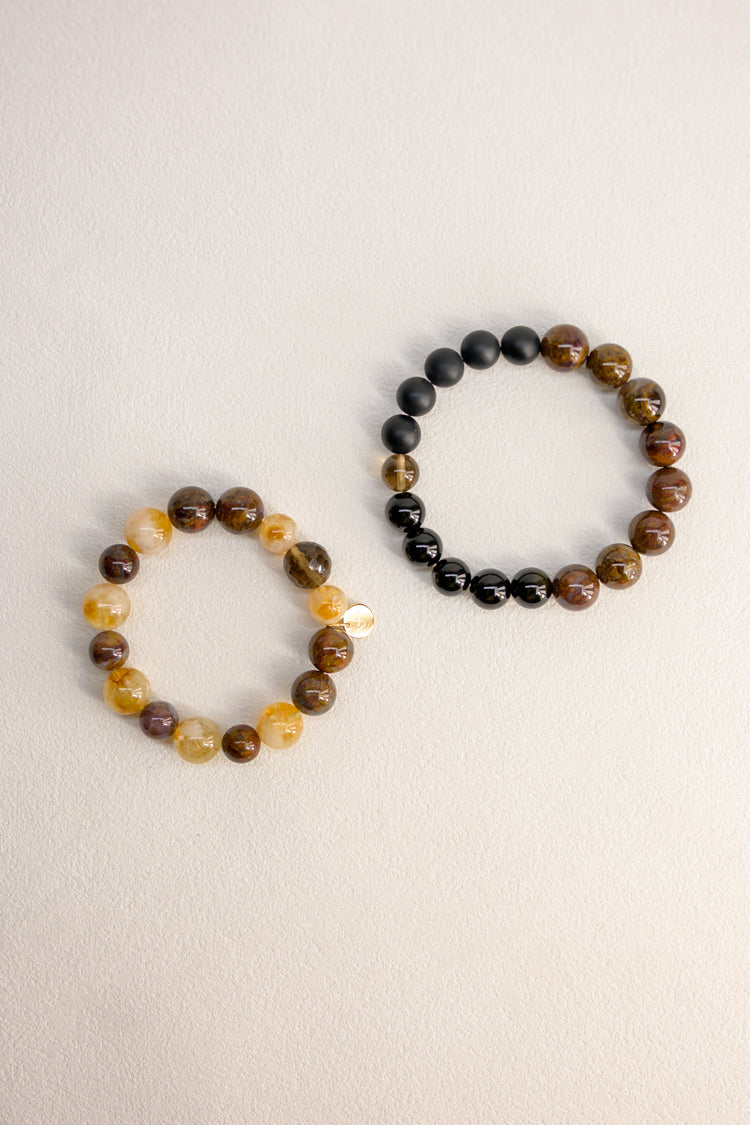 Golden Ambition Man Bracelet | Pietersite Golden Obsidian Black Onyx (matte AA)Smoky Quartz