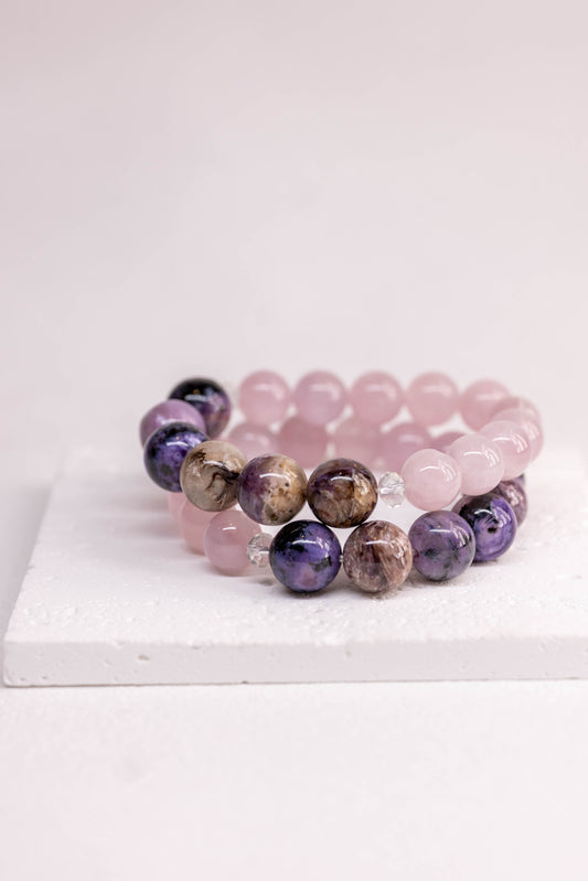 Prismatic Thought Bracelet | Charoite Madagascar Purple Rose Quartz(AA)