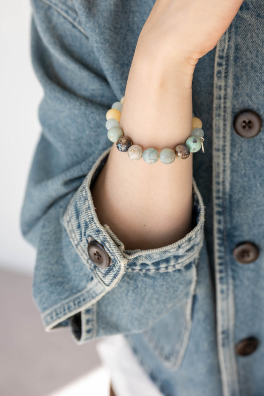 Prismatic Thought Bracelet | Aquamarine(A) Namibian Robin-Egg Chalcedony Yellow Calcite