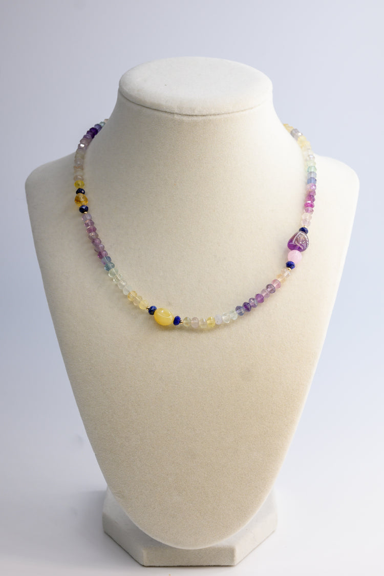 Galaxy Pop Necklace | Rainbow Fluorite Kunzite Lapis Yellow Opal amethyst