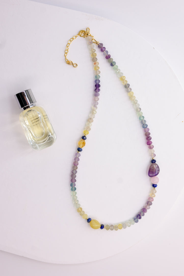 Galaxy Pop Necklace | Rainbow Fluorite Kunzite Lapis Yellow Opal amethyst