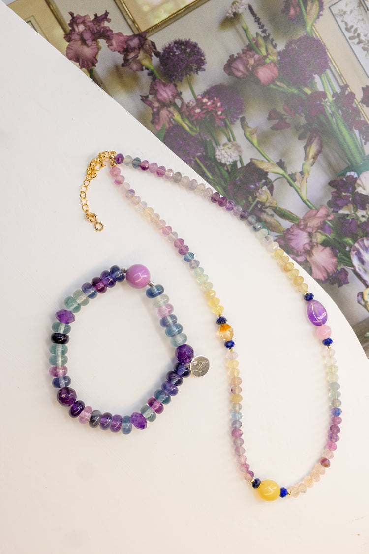 Galaxy Pop Necklace | Rainbow Fluorite Kunzite Lapis Yellow Opal amethyst