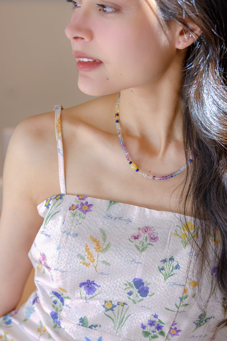 Galaxy Pop Necklace | Rainbow Fluorite Kunzite Lapis Yellow Opal amethyst
