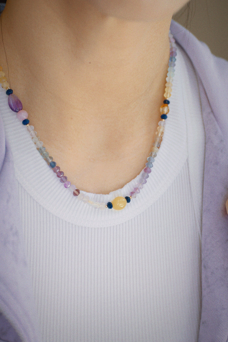 Galaxy Pop Necklace | Rainbow Fluorite Kunzite Lapis Yellow Opal amethyst