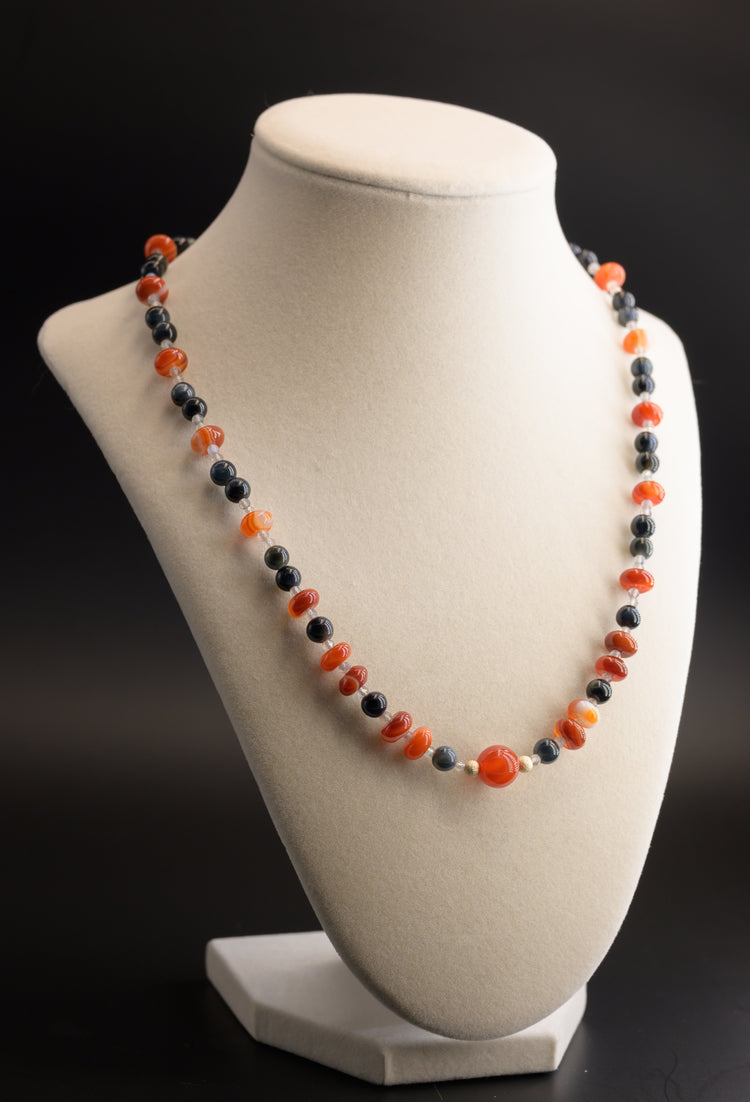 Red Hot Rhumba Blue Tiger Eye Carnelian Necklace