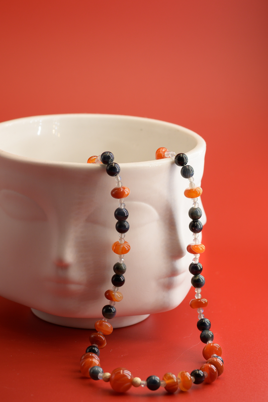 Red Hot Rhumba Blue Tiger Eye Carnelian Necklace