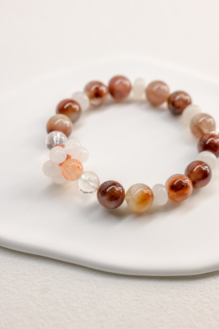 Bonded Bliss Bracelet | Red Rutilated Quartz White Jade