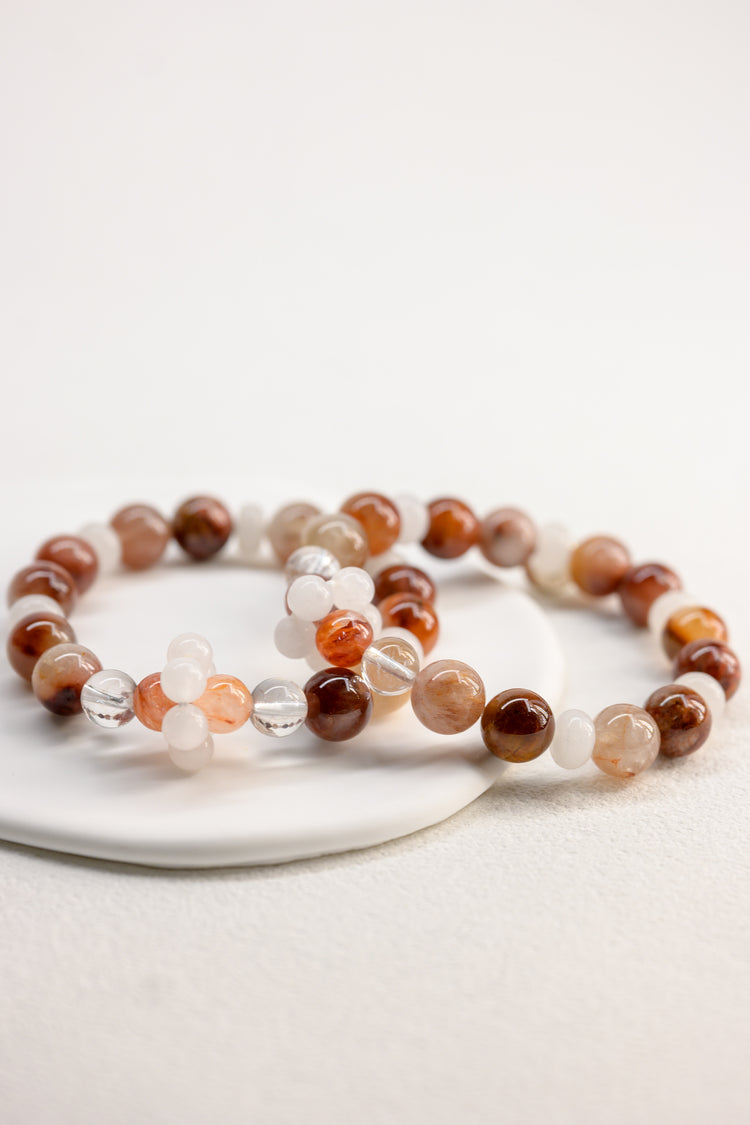 Bonded Bliss Bracelet | Red Rutilated Quartz White Jade