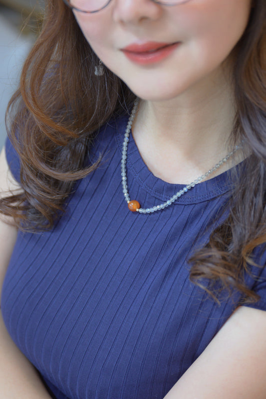 Red Sunrise Glow Necklace | Carnelian Labradorite(AA)