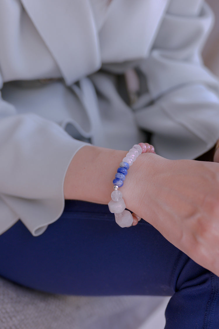 Bonded Bliss Bracelet | Madagascar Rose Quartz Wood Rhodonite Brazilian Sodalite