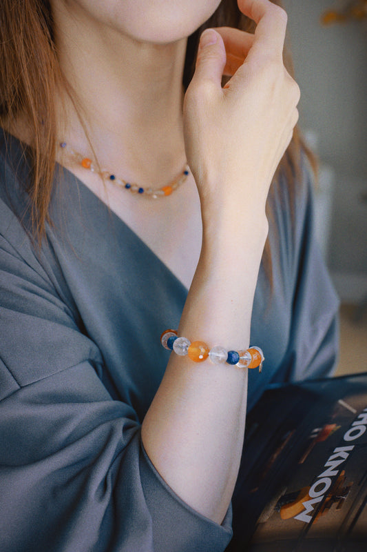 Golden Ambition Bracelet | Rutilated Quartz(A)Lapis Rock Crystal Quartz Carnelian