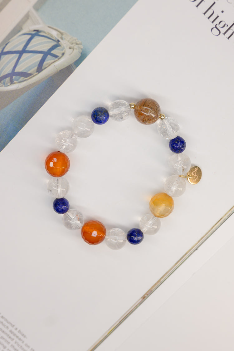 Golden Ambition Bracelet | Rutilated Quartz(A)Lapis Rock Crystal Quartz Carnelian