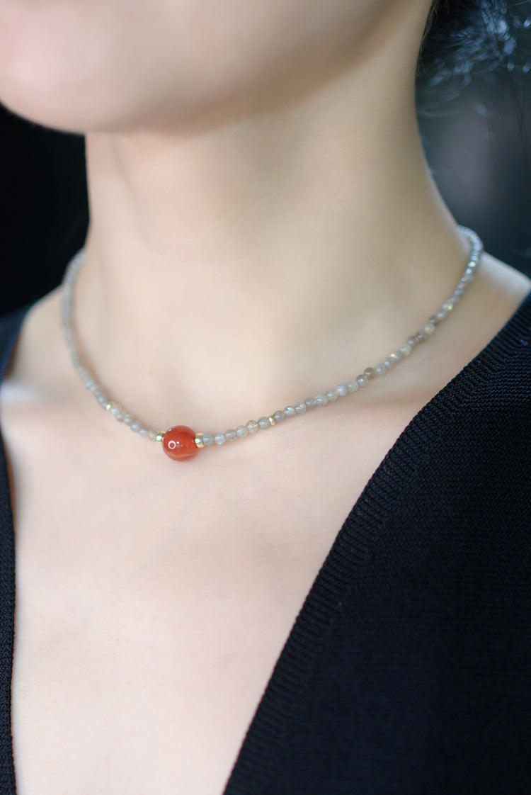 Vintage Scarlet Sensation Carnelian Labradorite Necklace