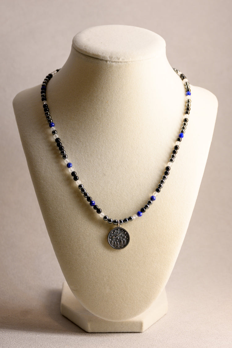 Falling Star Song Charm Necklace | Hematite Black Onyx Rock Crystal Quartz Lapis