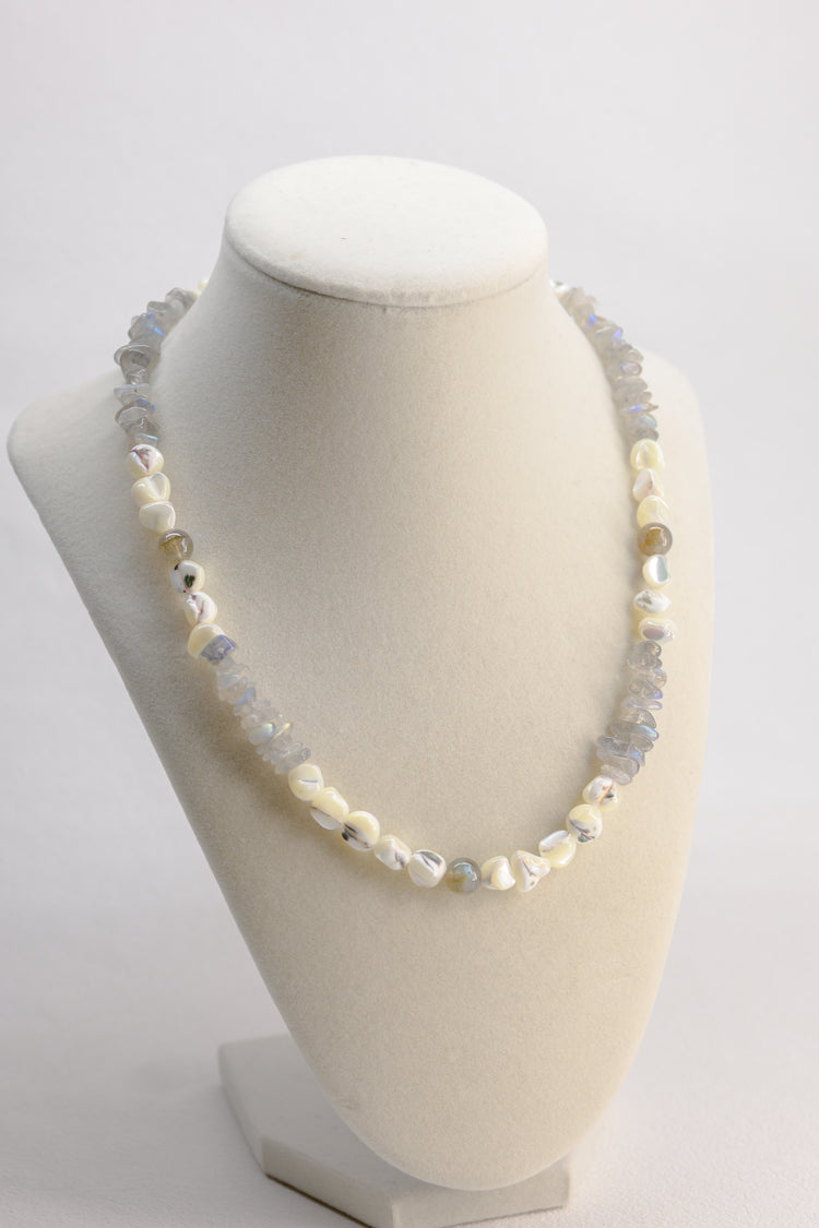 Shoreline Mirage Necklace | Labradorite (AA) White Trochus Shell