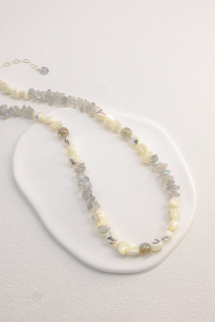 Shoreline Mirage Necklace | Labradorite (AA) White Trochus Shell