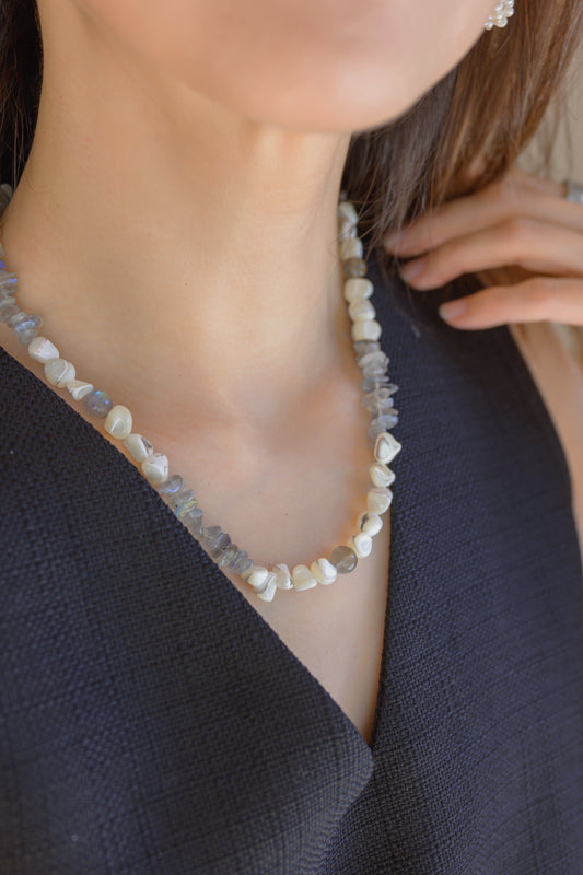 Shoreline Mirage Necklace | Labradorite (AA) White Trochus Shell