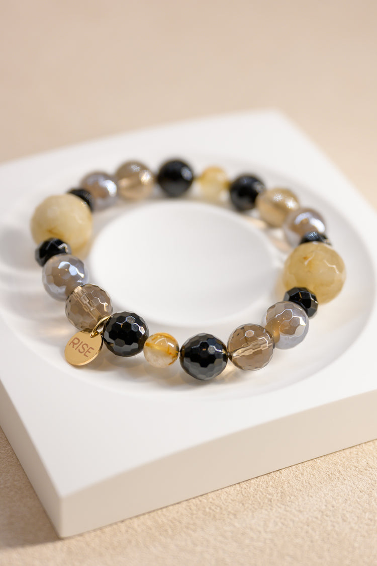 Golden Ambition Bracelet | Smoky Quartz Onyx Golden Rutilated Quartz