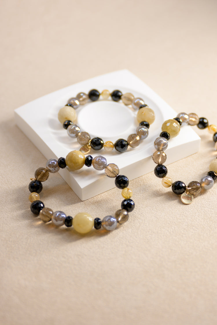 Golden Ambition Bracelet | Smoky Quartz Onyx Golden Rutilated Quartz