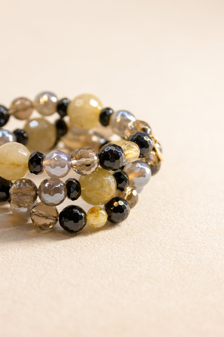Golden Ambition Bracelet | Smoky Quartz Onyx Golden Rutilated Quartz