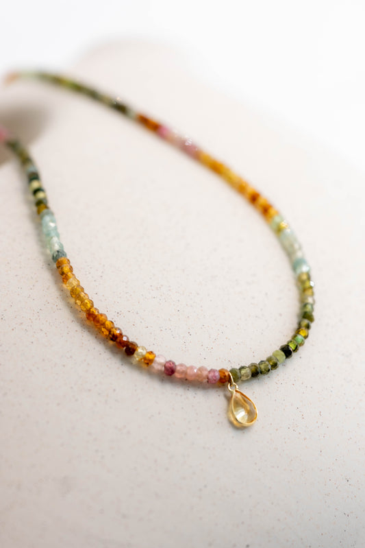 Solar Flare Bloom2.0 Necklace with 14k Gold Citrine Charm | Tourmaline (AA)