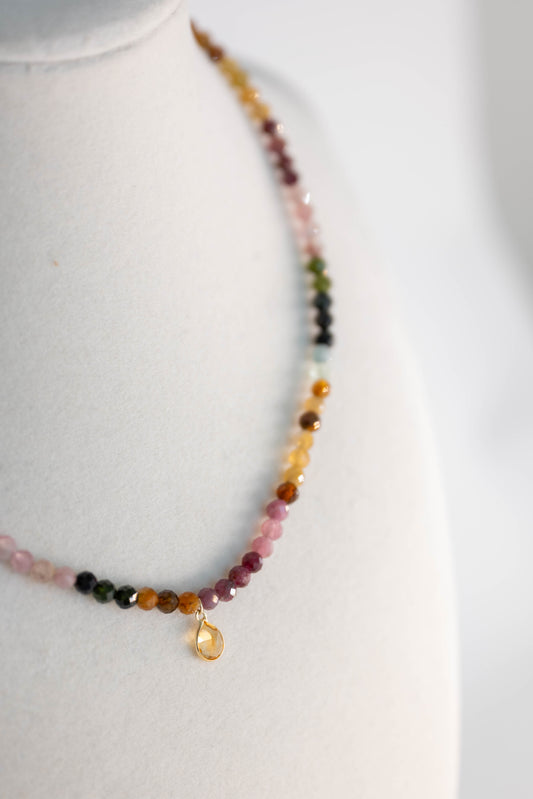 Solar Flare Bloom Necklace with 14k Gold Citrine Charm | Tourmaline (AAA)