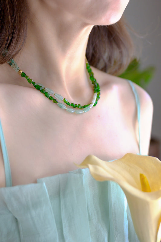 Springtide 7in1 Necklace Green Aventurine Chrome Diopside Burma Jade