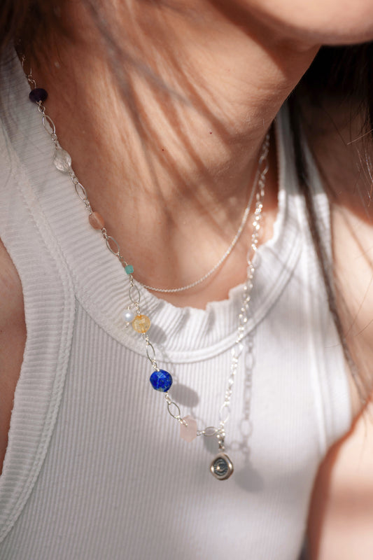 The Moon in Your Tender Light Necklace with Moon Charm | Mixed Gemstones